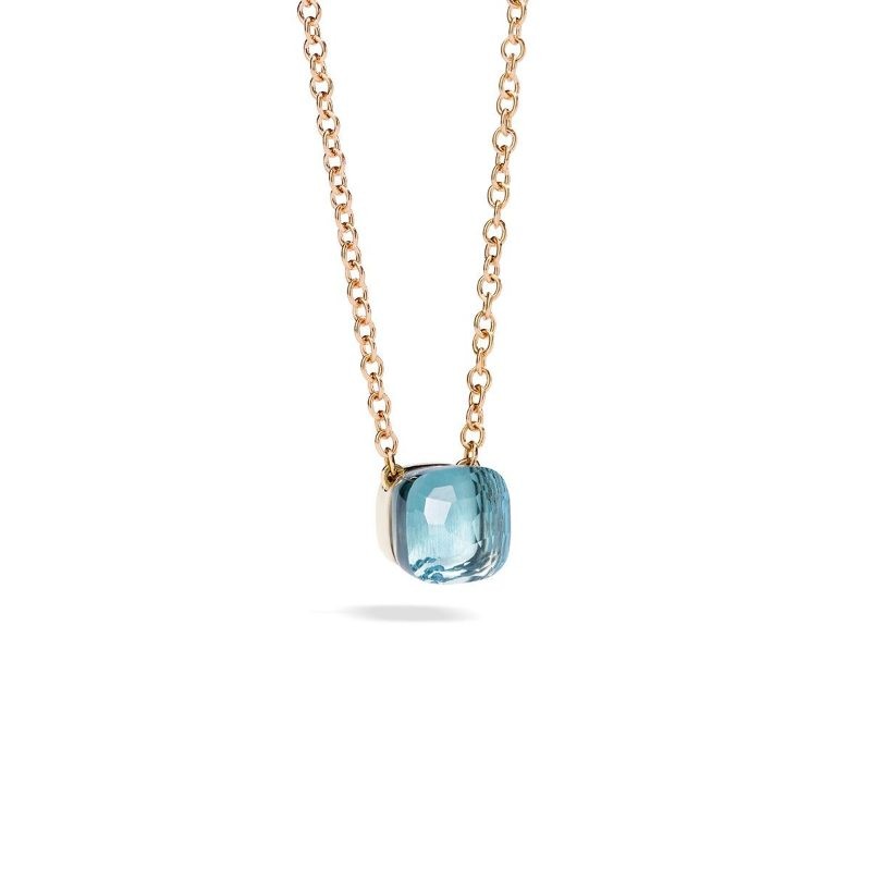 Gold And Blue Topaz Classic Nudo Pendant Necklace