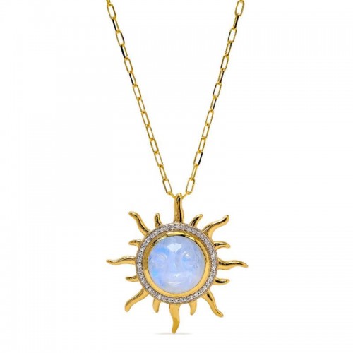 Gold Smiling Face Moonstone Pendant Necklace