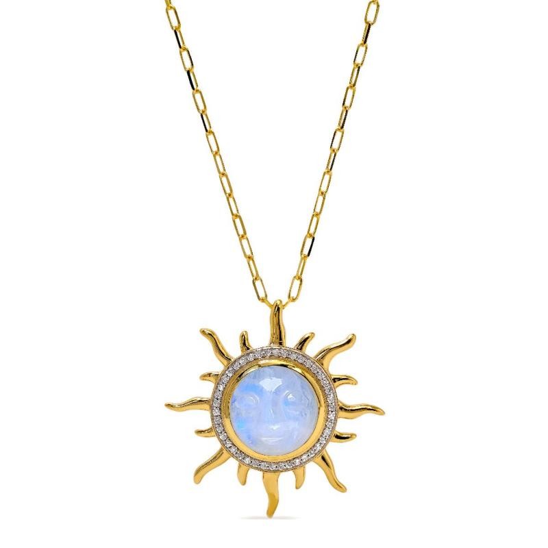 Gold Smiling Face Moonstone Pendant Necklace