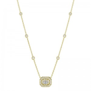 Gold And Emerald Shaped Diamond Pendant Necklace