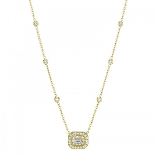 Gold And Emerald Shaped Diamond Pendant Necklace