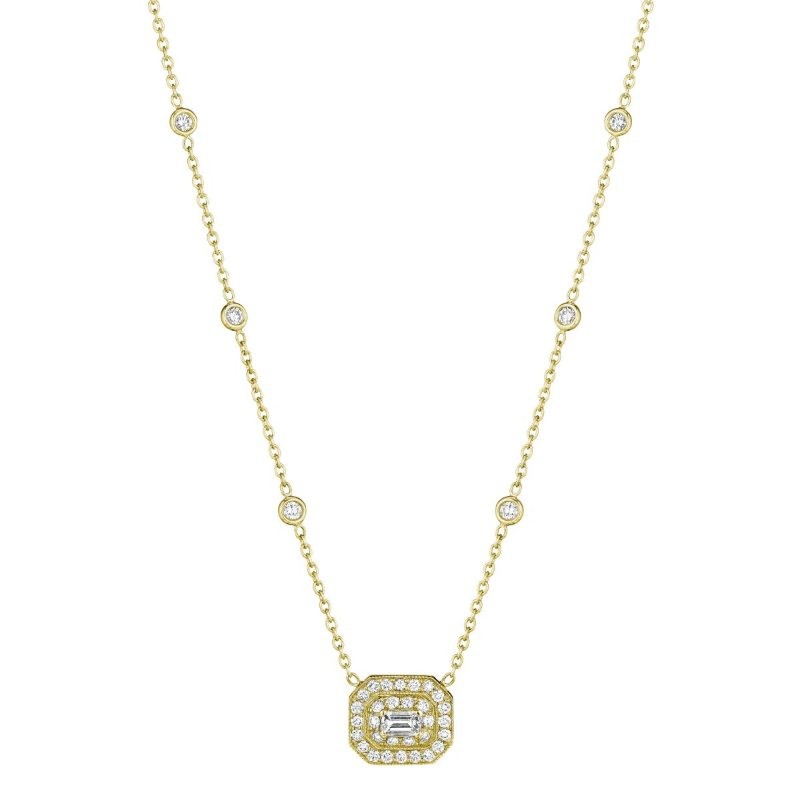 Gold And Emerald Shaped Diamond Pendant Necklace