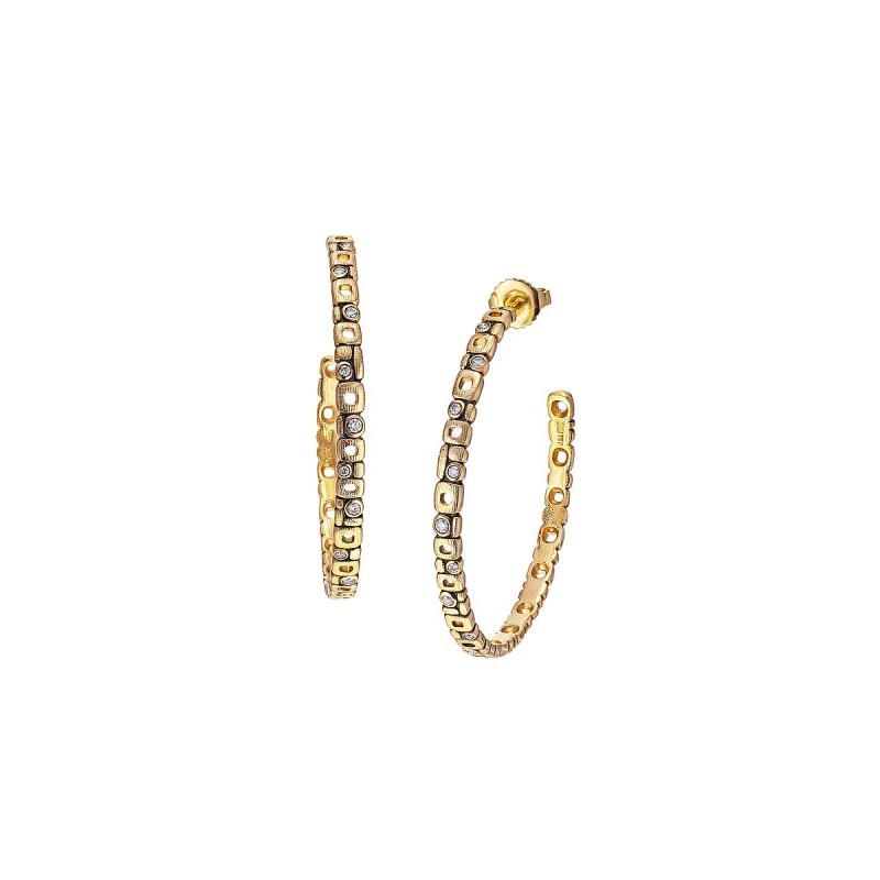 Yellow Gold and Diamond Large Micro Windows Hoop Earrings