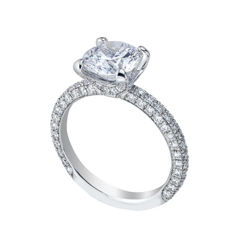 Platinum Three-Sided Micro-Pave Engagement Ring Mounting