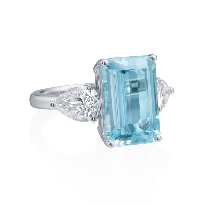 Platinum And Aquamarine Three Stone Ring - RFSP09234